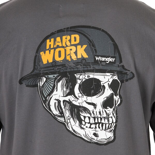 Wrangler FR Hard Work Skull Graphic Long Sleeve Tee in gray